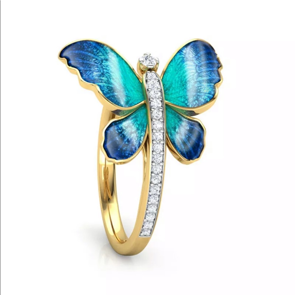 New Women’s Yellow Gold Plated Butterfly Ring - Picture 3 of 7